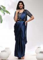 Sattin Blue Party Wear Sequins Work Ready To Wear Saree